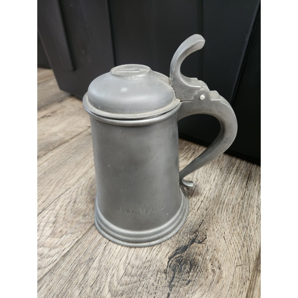 Vintage 1976 Swedish Pewter Tankard Royal Viking Line Skald Club Lidded Mug B10
